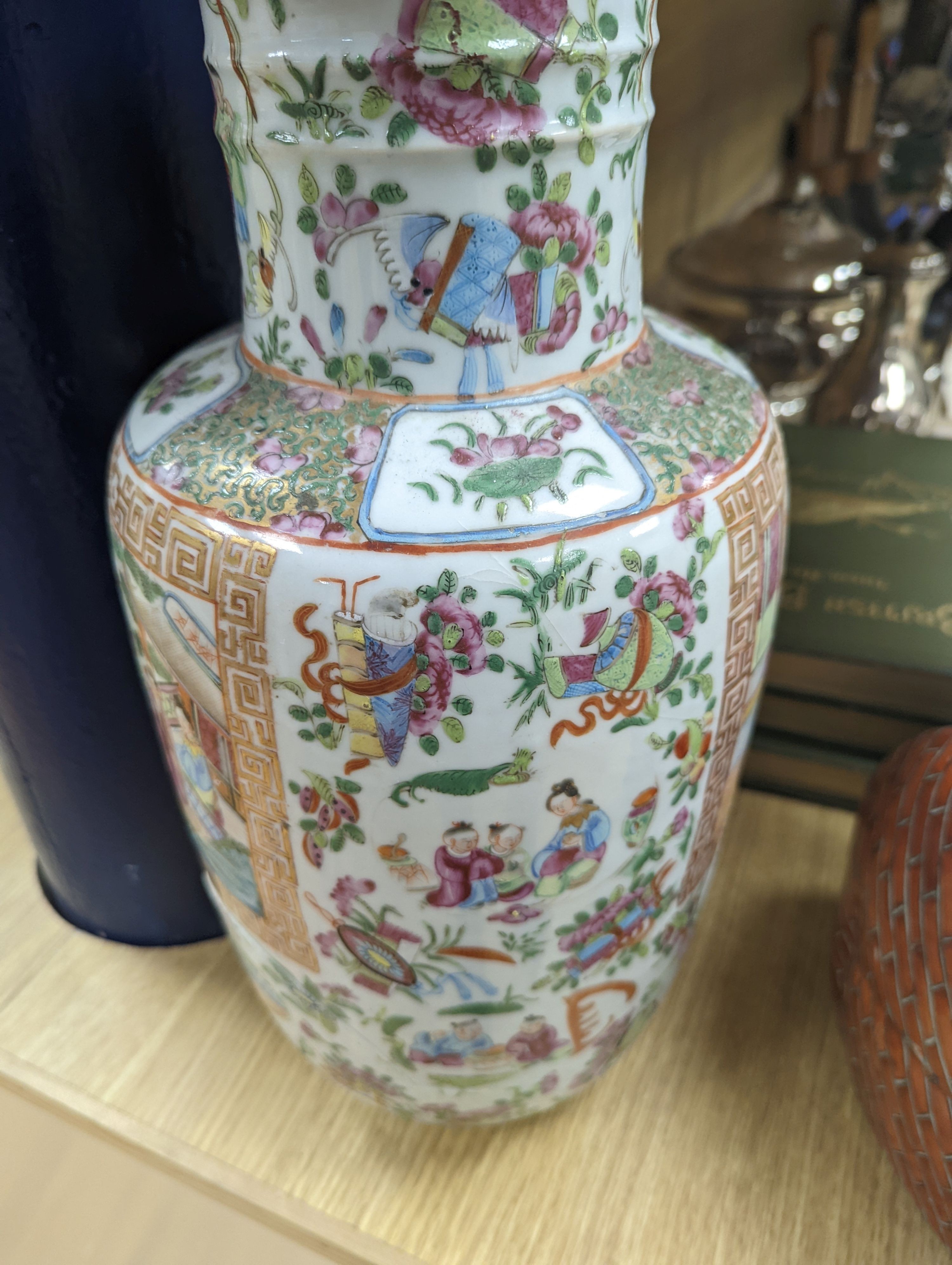 A Chinese famille rose vase, a figure of Budai, a turquoise glaze vase etc, vase 45 cms high.